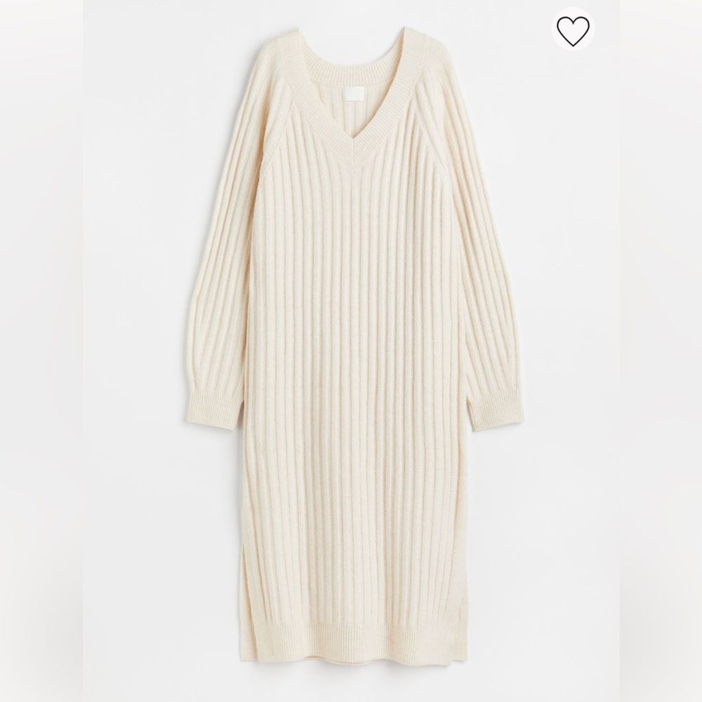 H&M V-neck Rib-knit Dress - Cream - Size XS